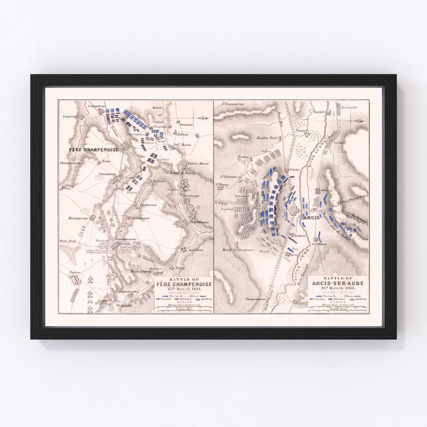 vintage map of the Battle of Fere-Champenoise, France, 1814