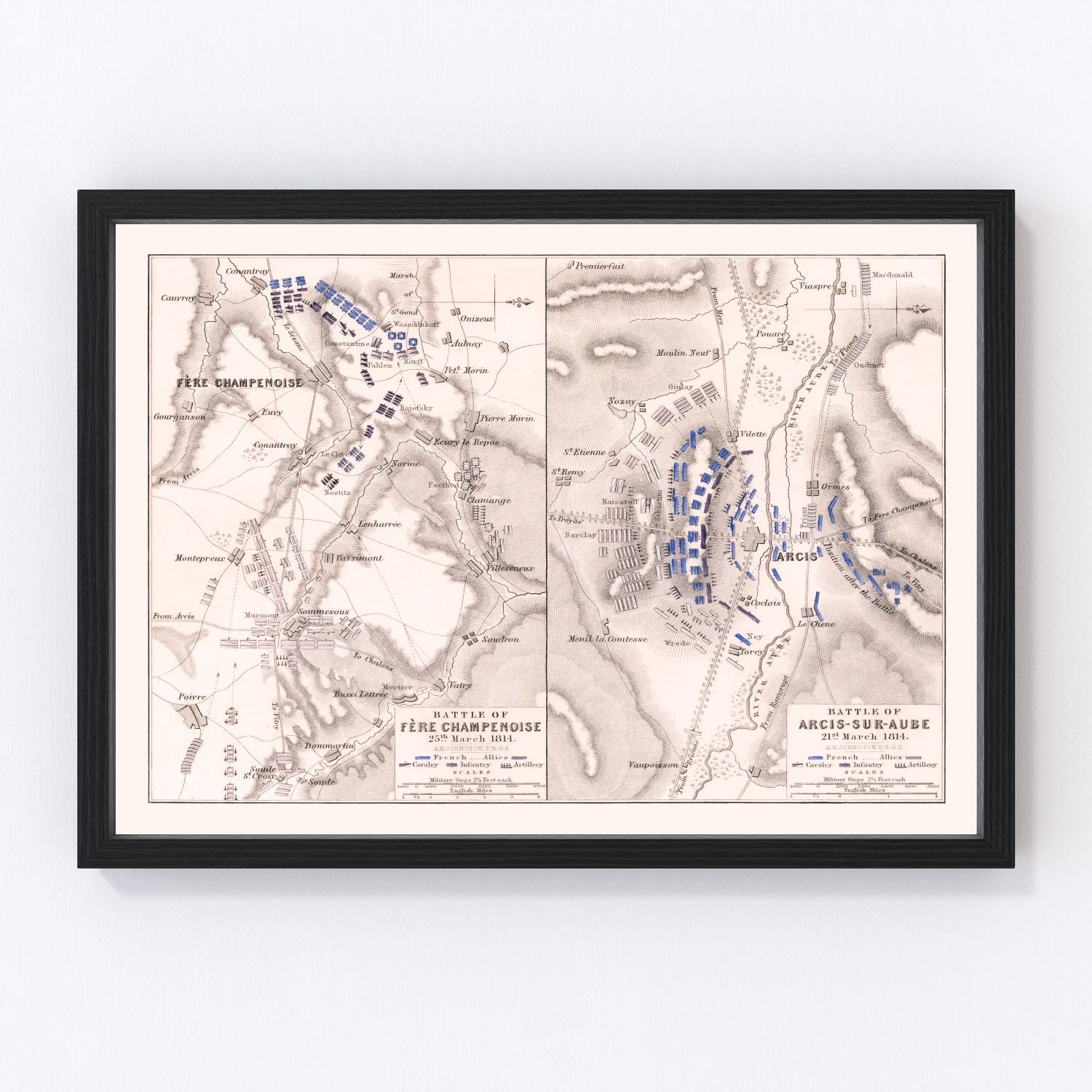 vintage map of the Battle of Fere-Champenoise, France, 1814
