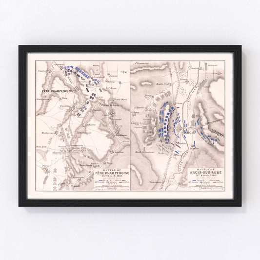 vintage map of the Battle of Fere-Champenoise, France, 1814