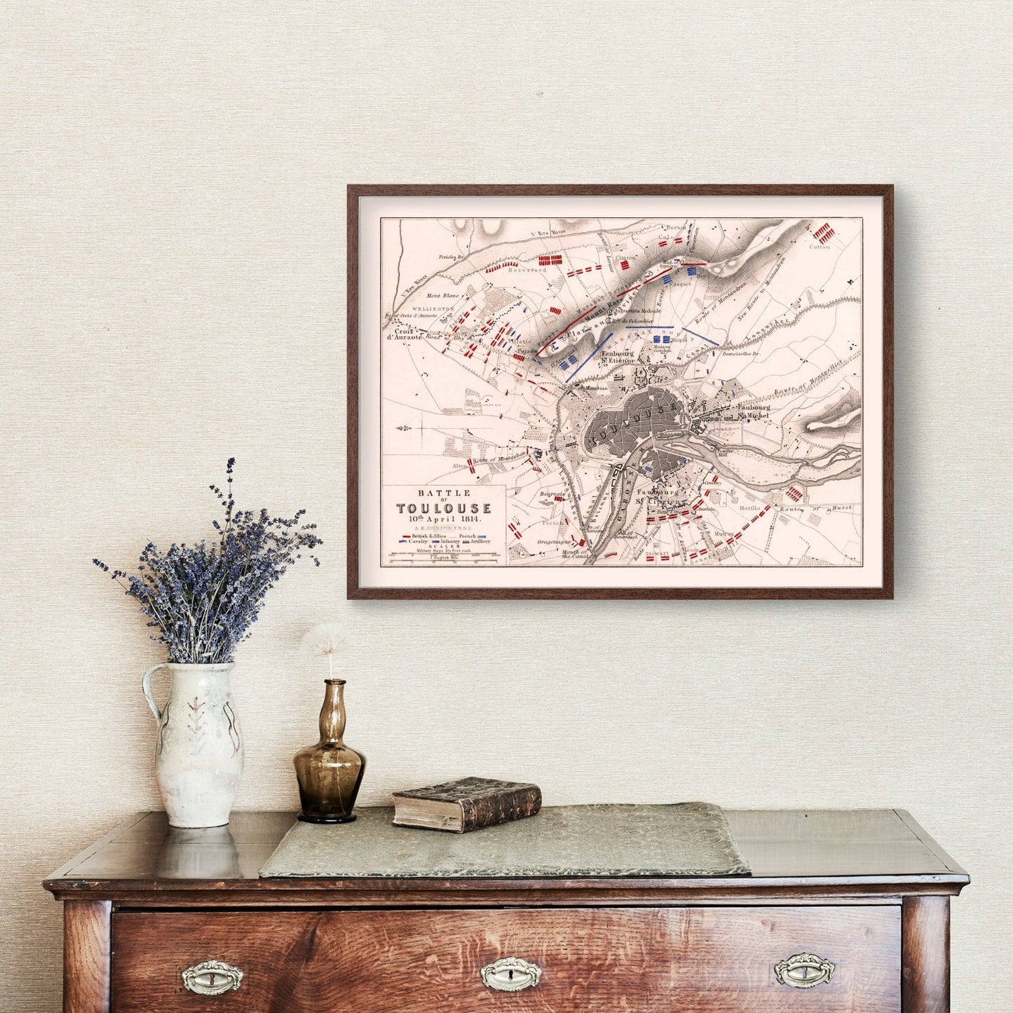 Vintage Map of the Battle of Toulouse, 1814