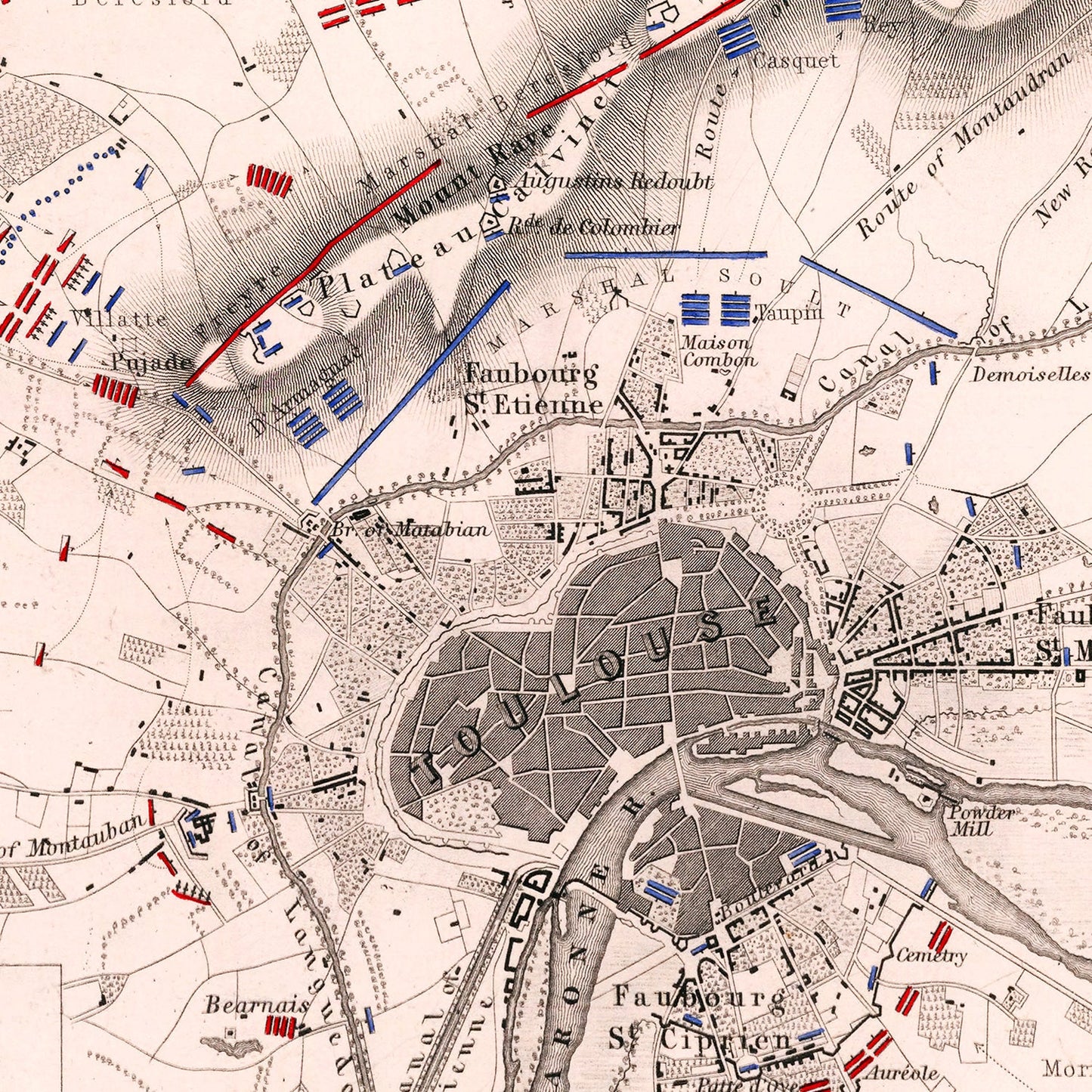 Vintage Map of the Battle of Toulouse, 1814