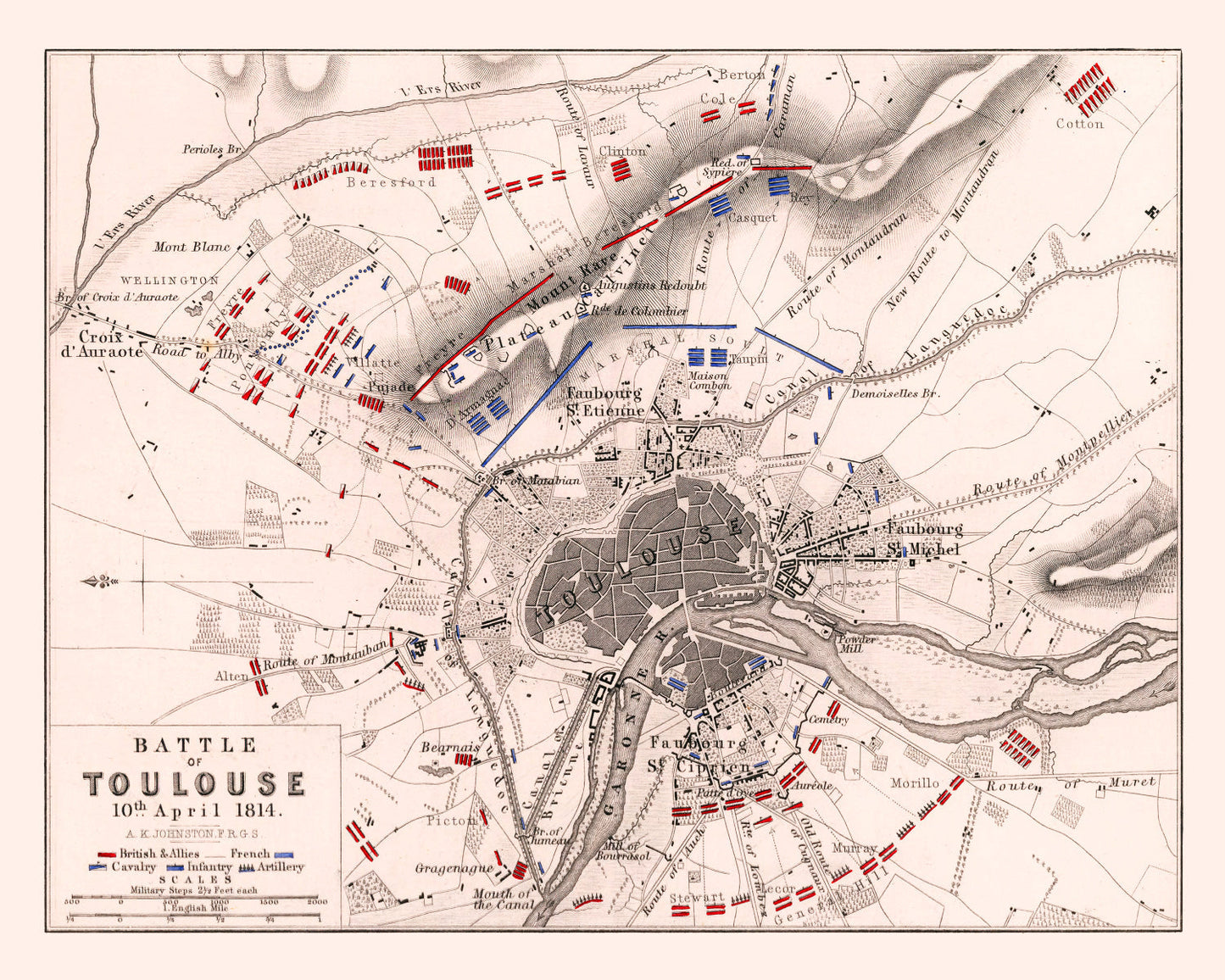Vintage Map of the Battle of Toulouse, 1814