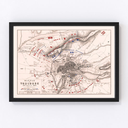vintage map of the Battle of Toulouse, 1814