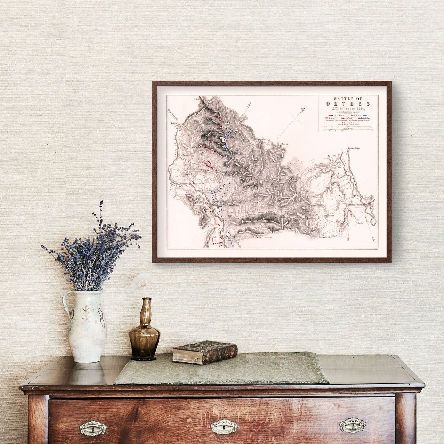 Vintage Map of the Battle of Orthes, 1814