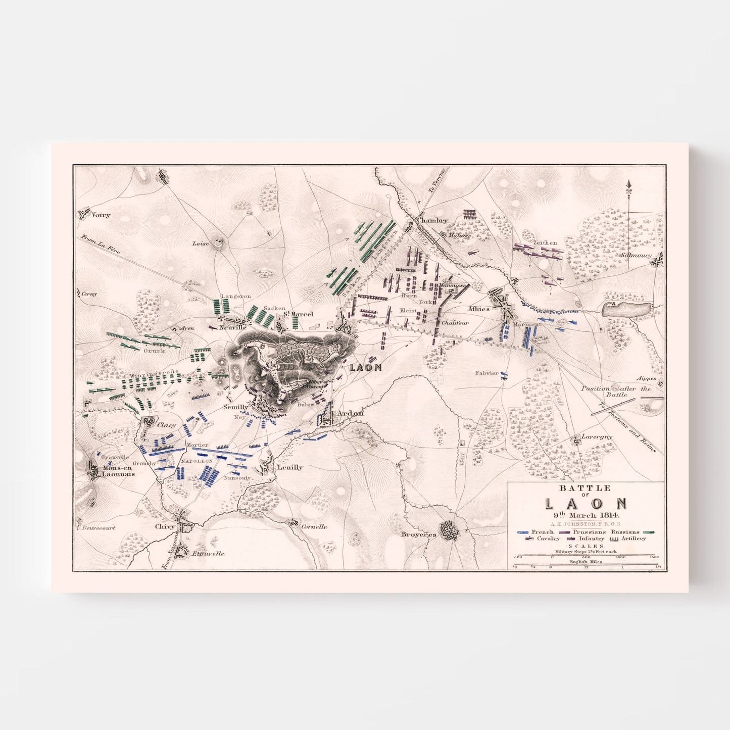 Vintage Map of the Battle of Laon, 1814