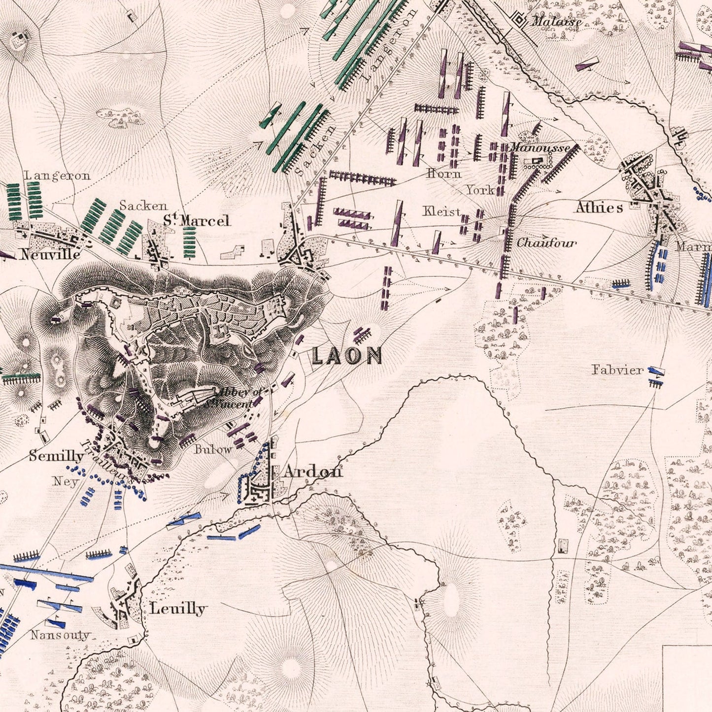 Vintage Map of the Battle of Laon, 1814
