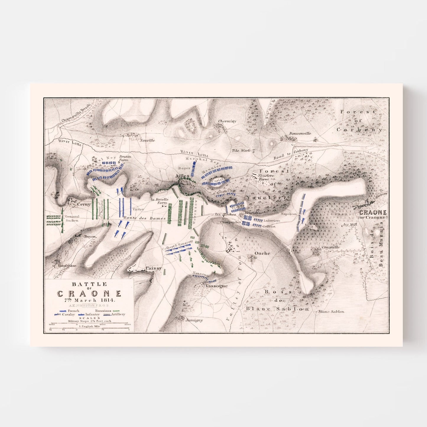 Vintage Map of the Battle of Craone, 1814