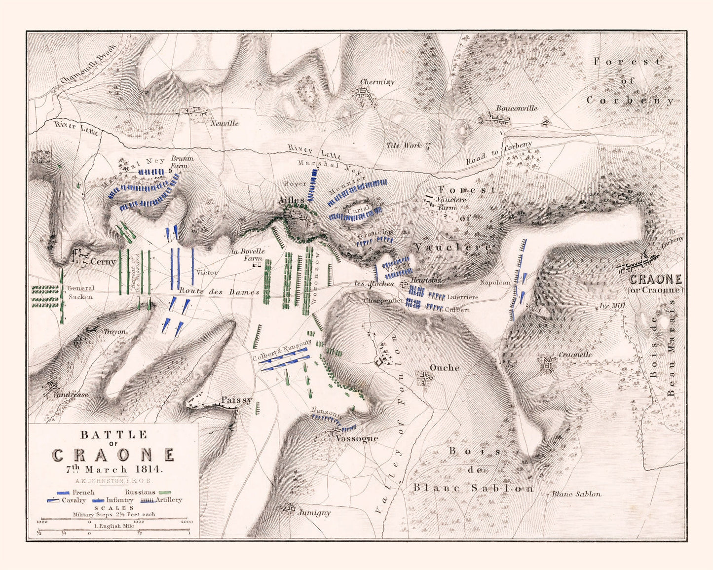 Vintage Map of the Battle of Craone, 1814