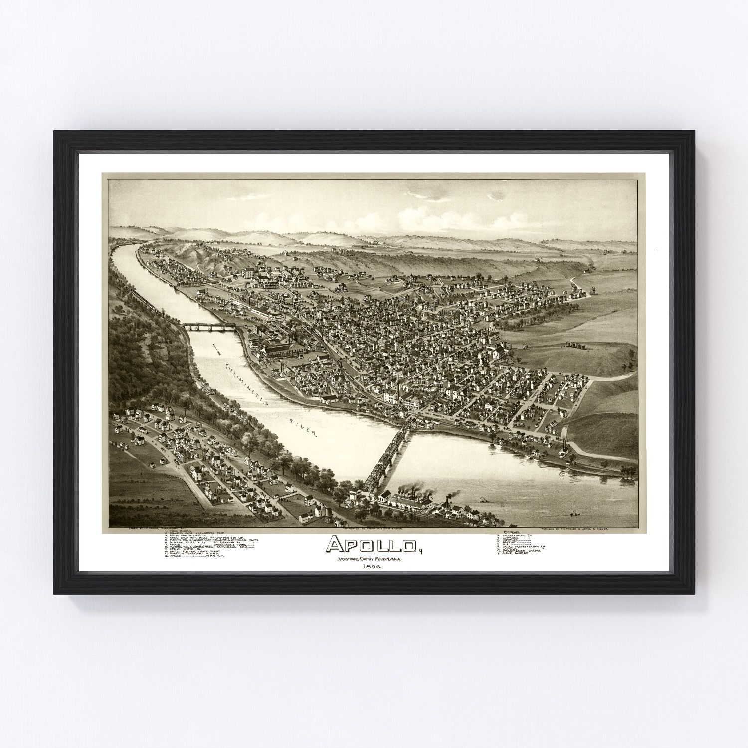 Restored vintage map of Apollo, Pennsylvania, 1896