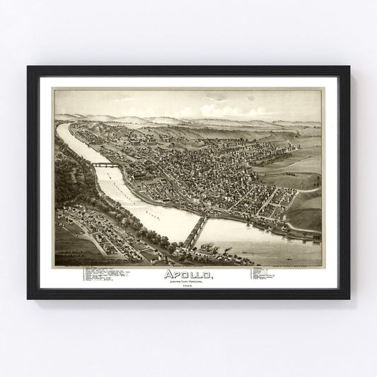 Restored vintage map of Apollo, Pennsylvania, 1896