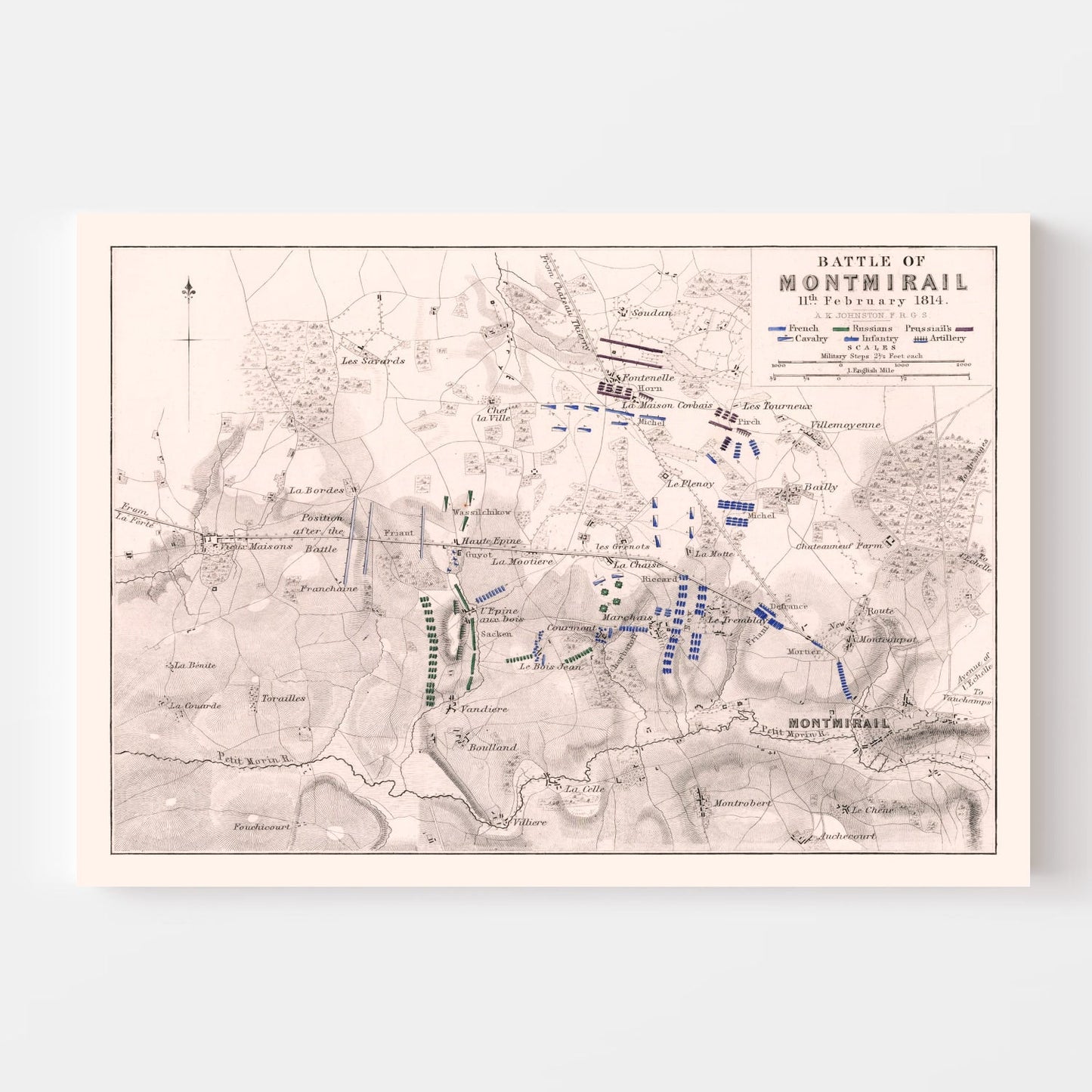 Vintage Map of the Battle of Montmirail, 1814