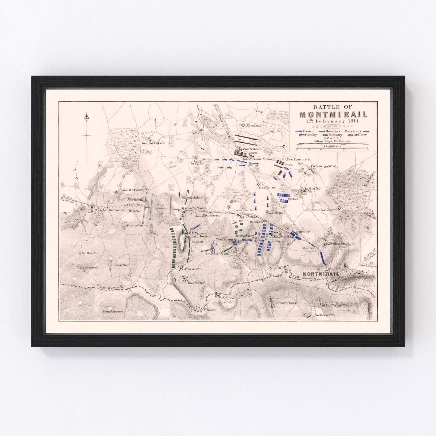 vintage map of the Battle of Montmirail, Marne, France, 1814