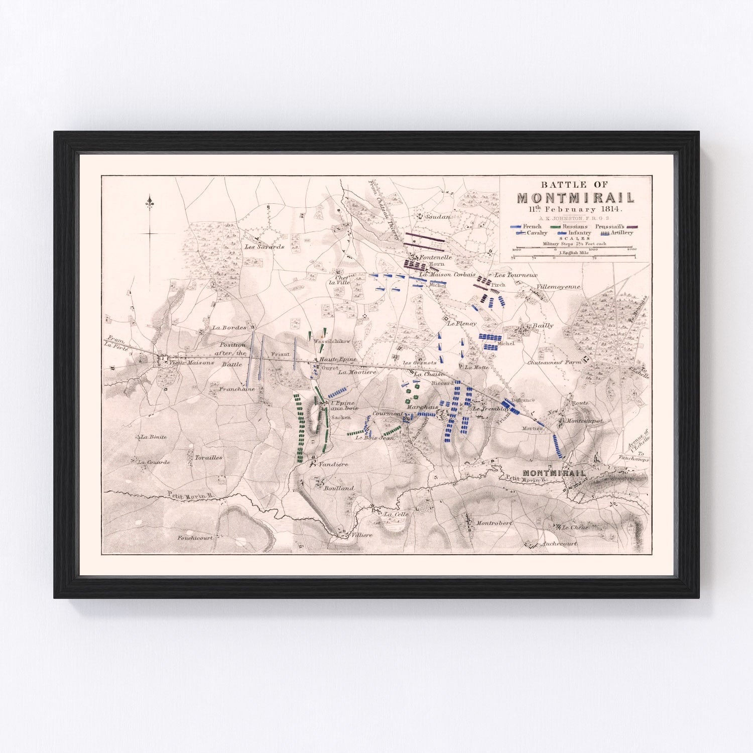 vintage map of the Battle of Montmirail, Marne, France, 1814