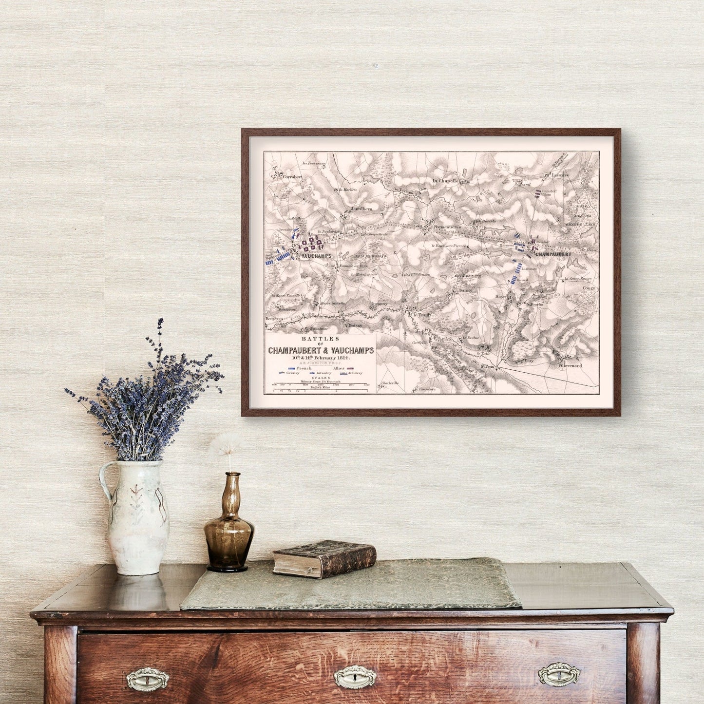 Vintage Map of the Battles of Champaubert & Vauchamps, 1814