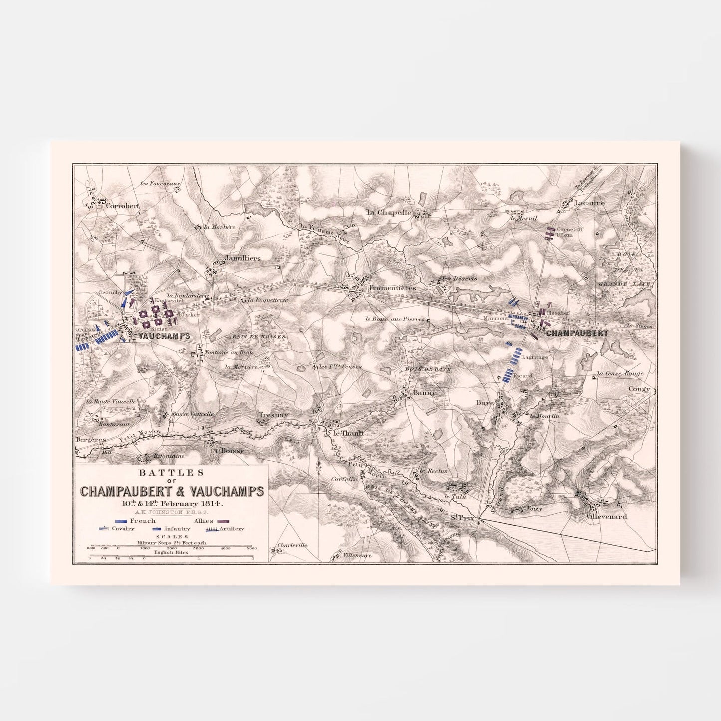 Vintage Map of the Battles of Champaubert & Vauchamps, 1814