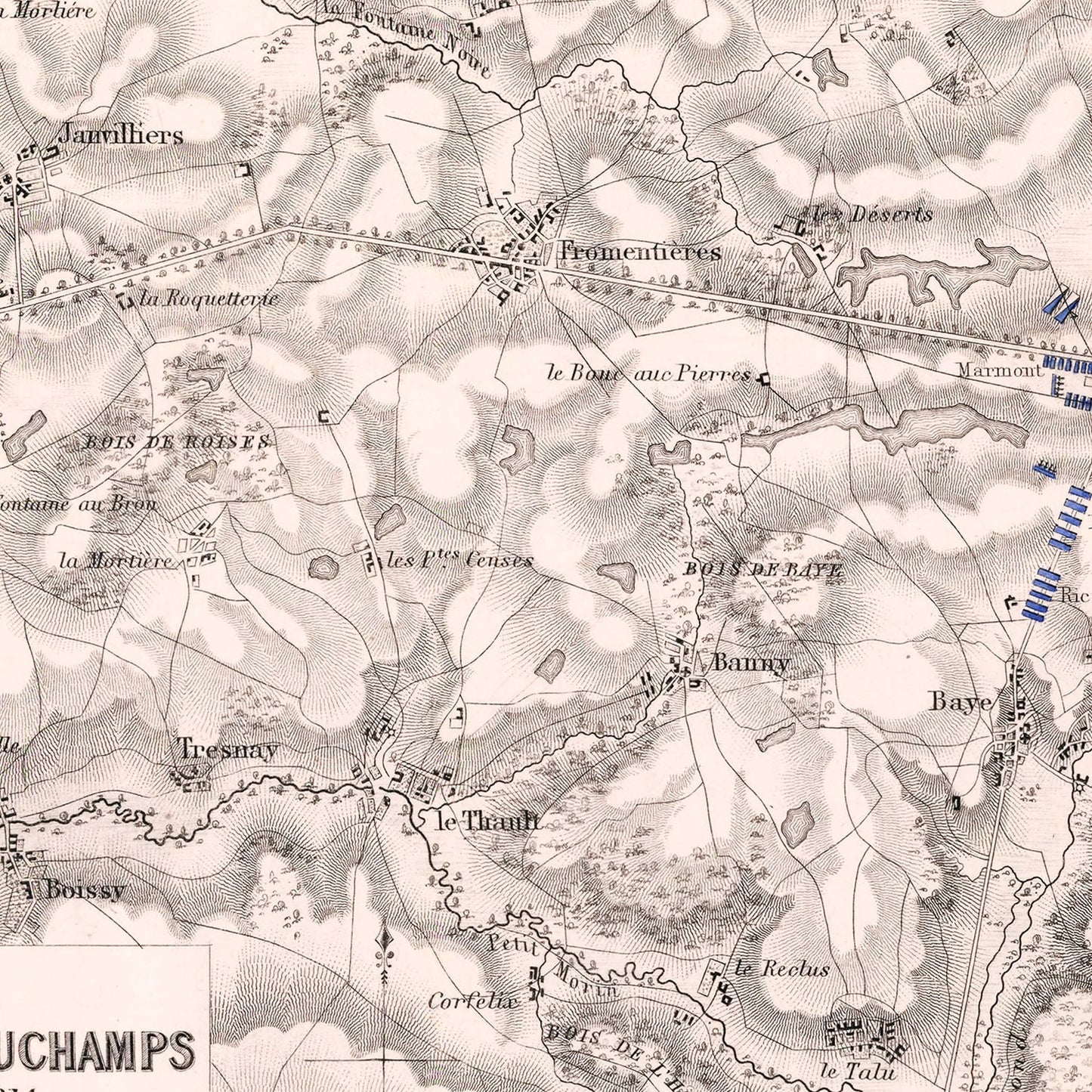 Vintage Map of the Battles of Champaubert & Vauchamps, 1814