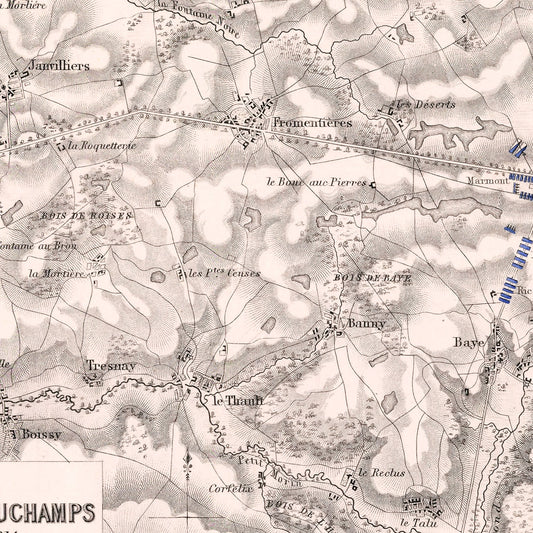 Vintage Map of the Battles of Champaubert & Vauchamps, 1814