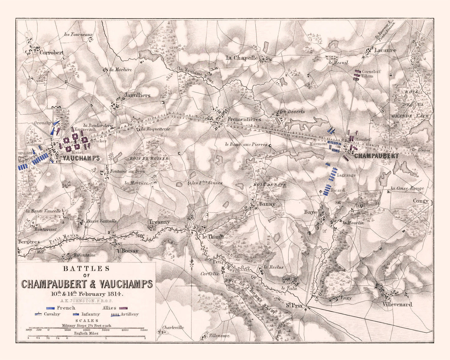 Vintage Map of the Battles of Champaubert & Vauchamps, 1814