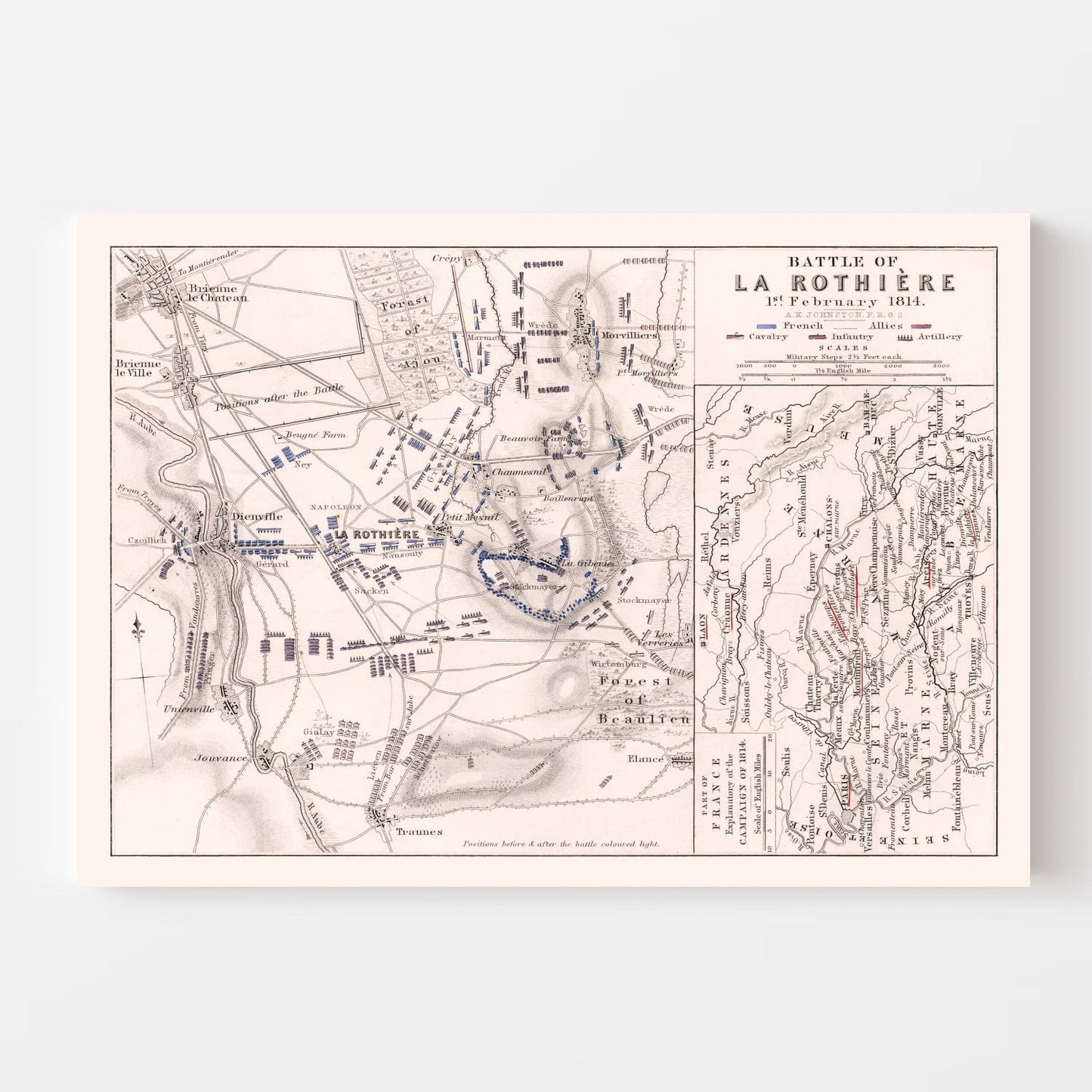 Vintage Map of the Battle of La Rothiere, 1814