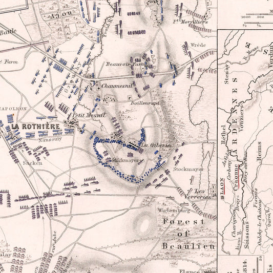 Vintage Map of the Battle of La Rothiere, 1814
