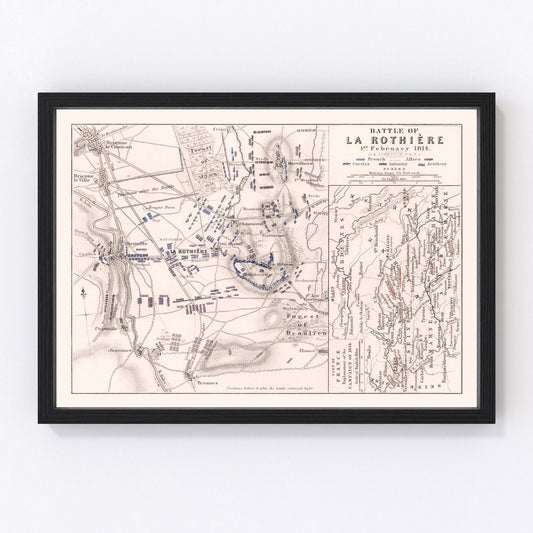 vintage map of the Battle of La Rothiere, France, 1814