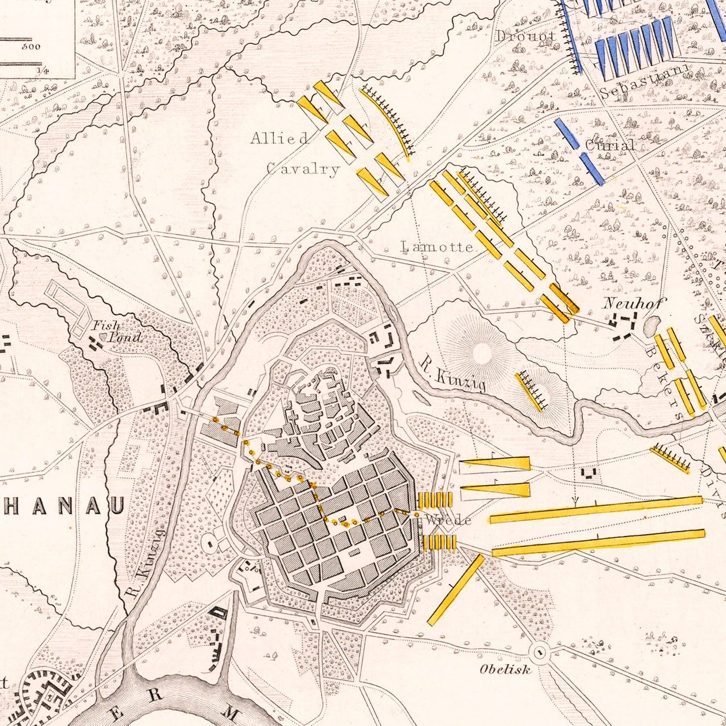 Vintage Map of the Battle of Hanau, 1813