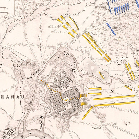 Vintage Map of the Battle of Hanau, 1813