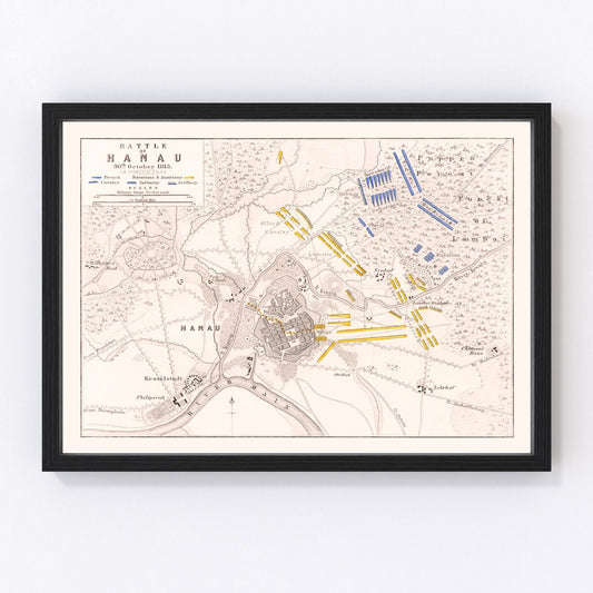 vintage map of the Battle of Hanau, Germany, 1813