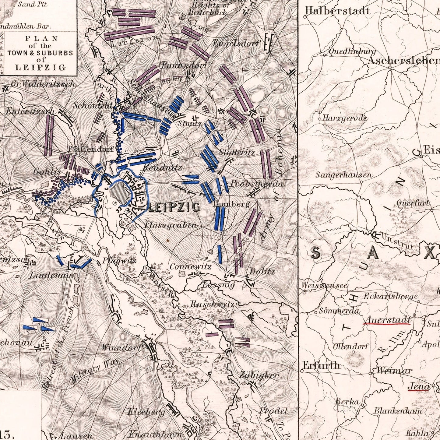Vintage Map of the Battle of Leipzig, 1813 (II)