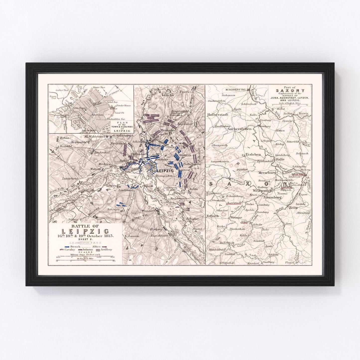 vintage map of the Battle of Leipzig, Germany, 1813