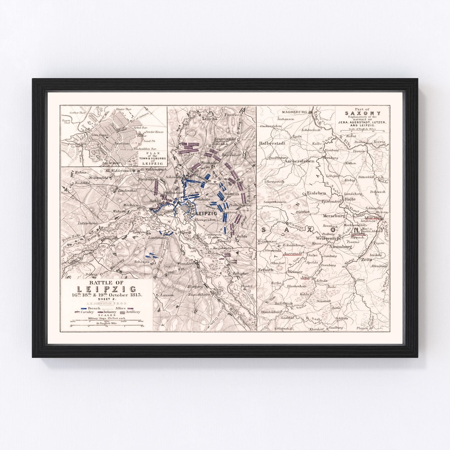 vintage map of the Battle of Leipzig, Germany, 1813