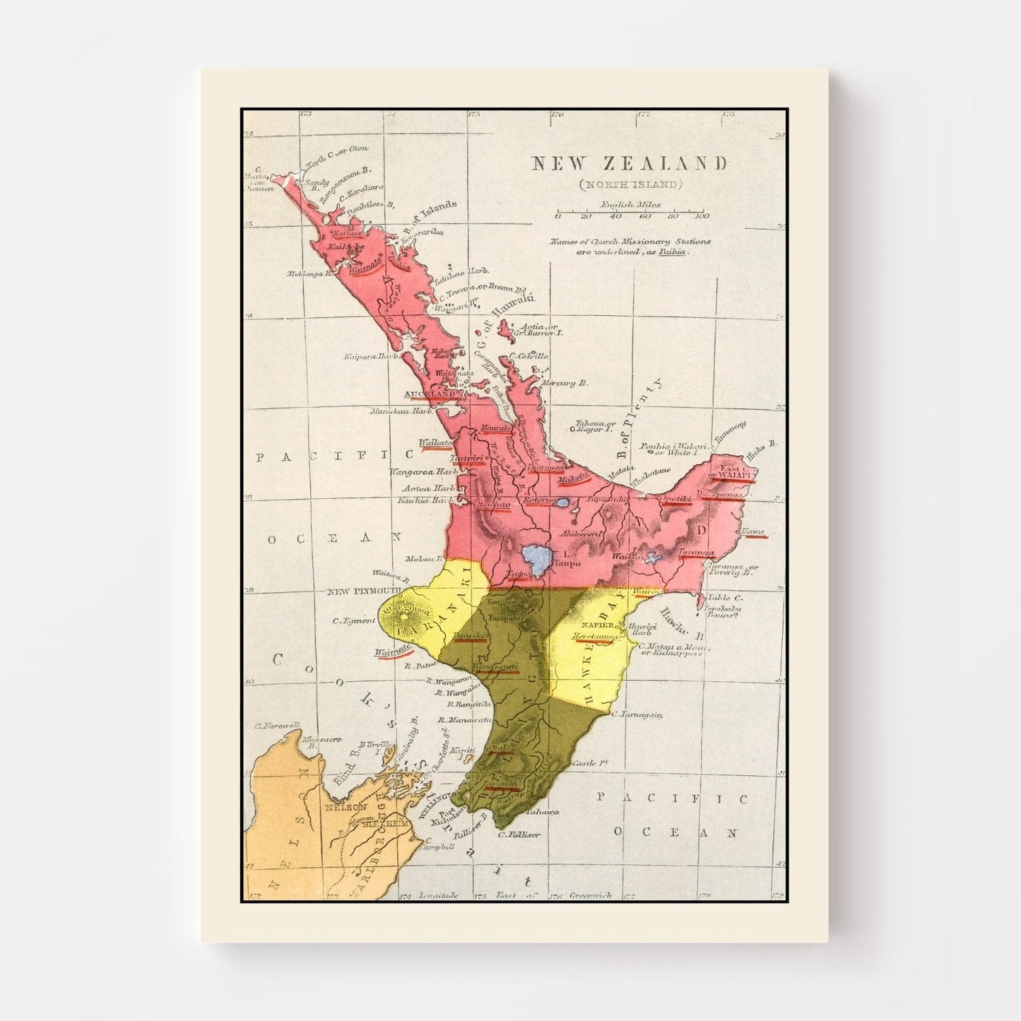 Vintage Map of New Zealand, 1862