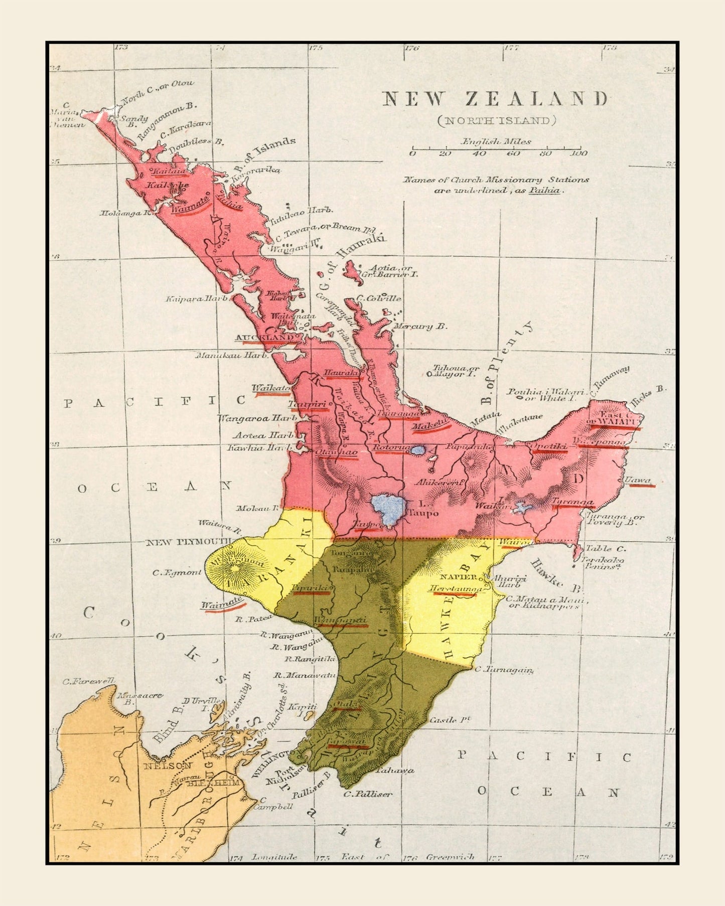 Vintage Map of New Zealand, 1862