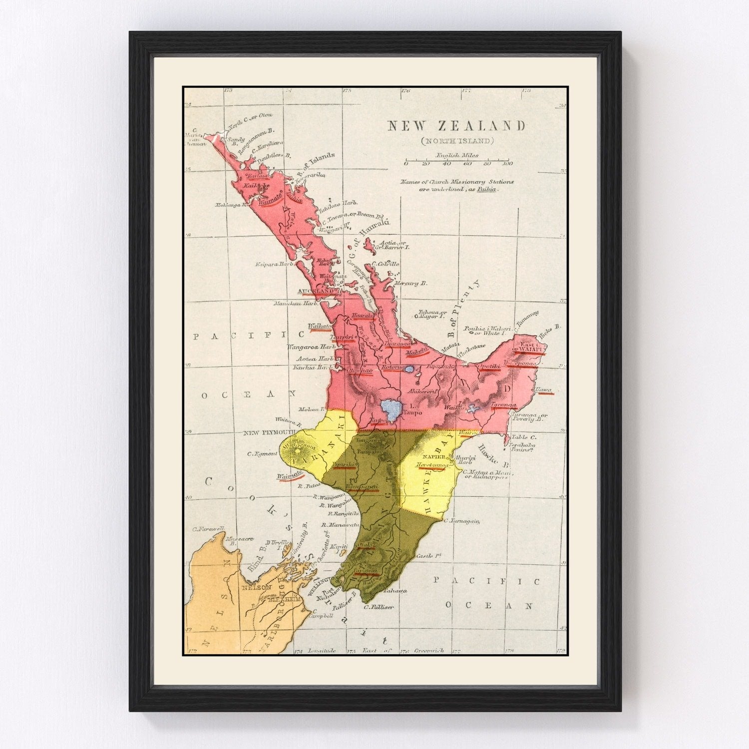 Vintage map of New Zealand, 1862