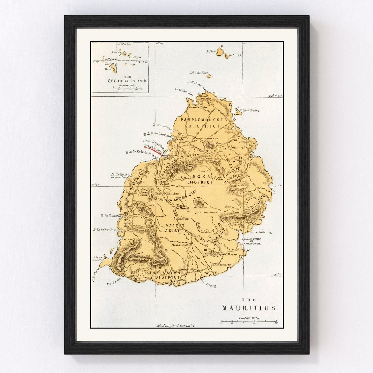 Vintage map of Mauritius, 1862