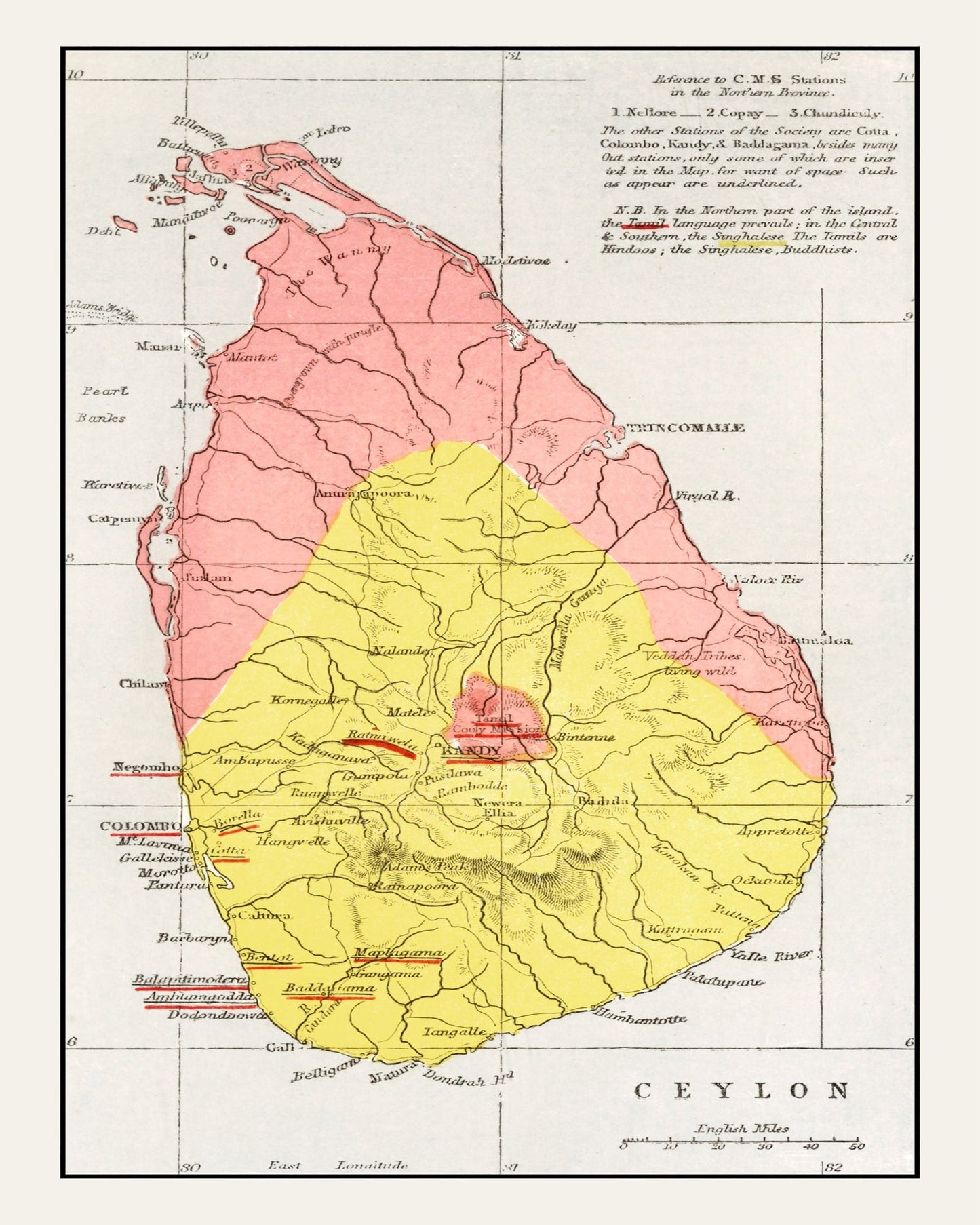 Vintage Map of Sri Lanka, 1862