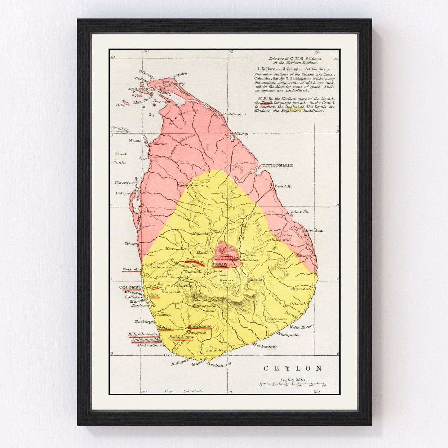 vintage map of Sri Lanka, 1862