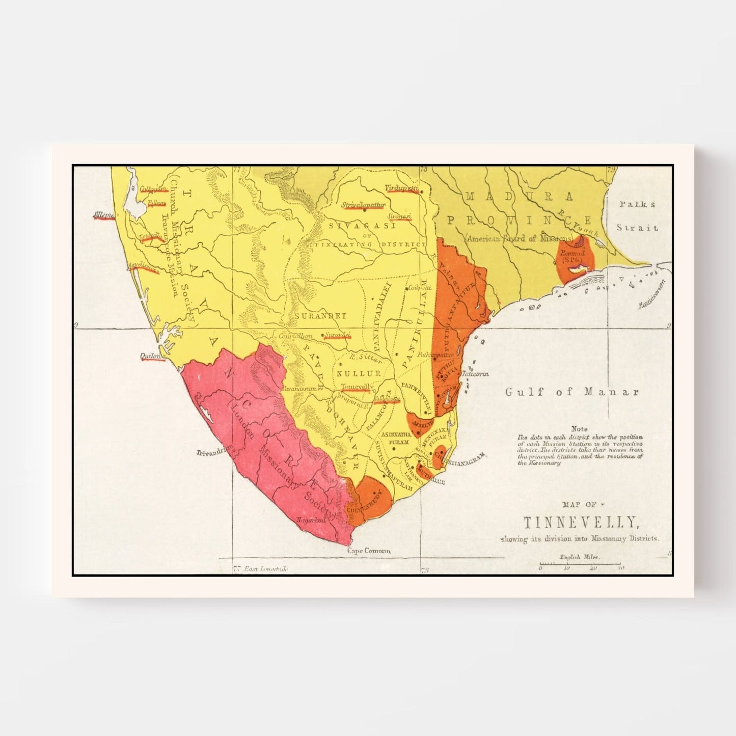 Vintage Map of Tirunelveli, India, 1862