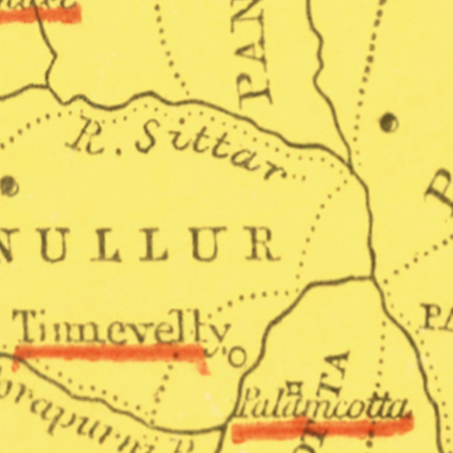 Vintage Map of Tirunelveli, India, 1862