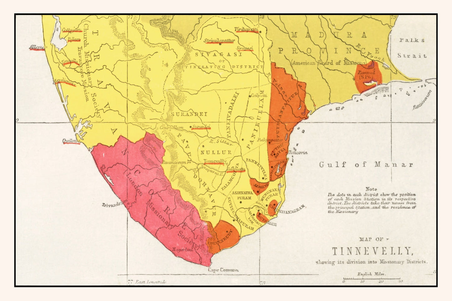 Vintage Map of Tirunelveli, India, 1862
