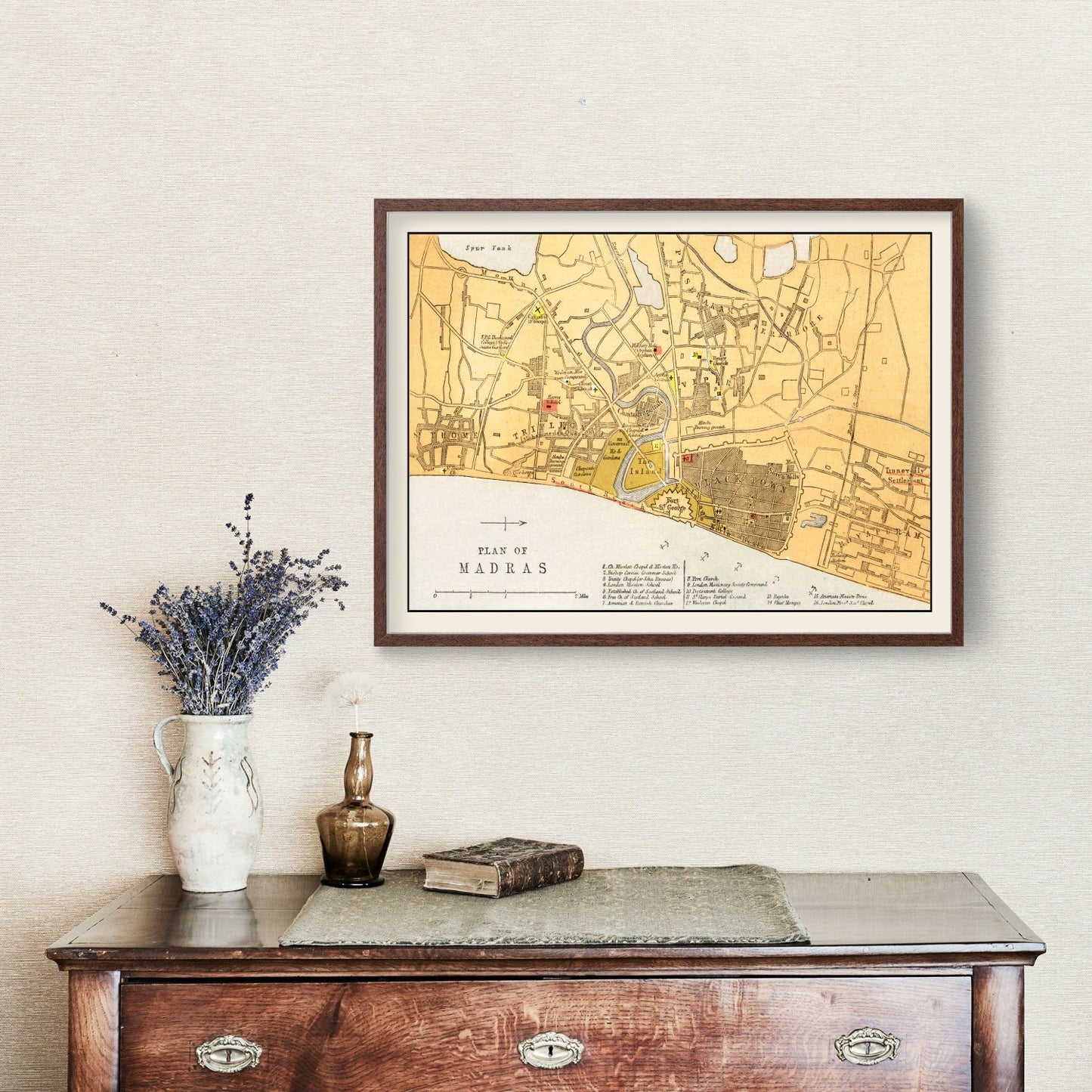 Vintage Map of Madras, India, 1862