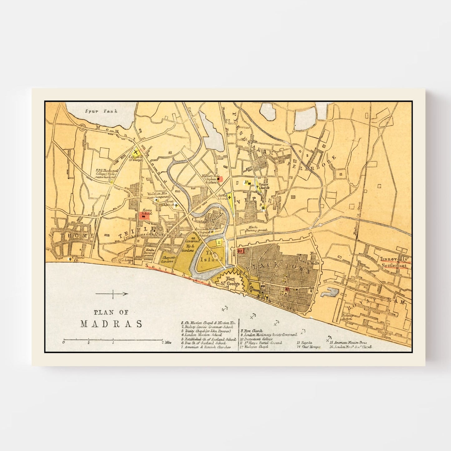Vintage Map of Madras, India, 1862