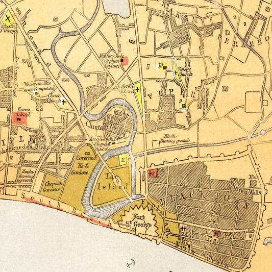 Vintage Map of Madras, India, 1862
