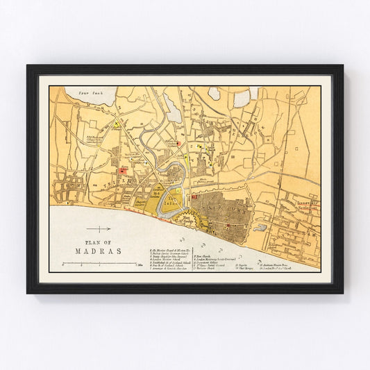 Vintage map of Madras, India, 1862