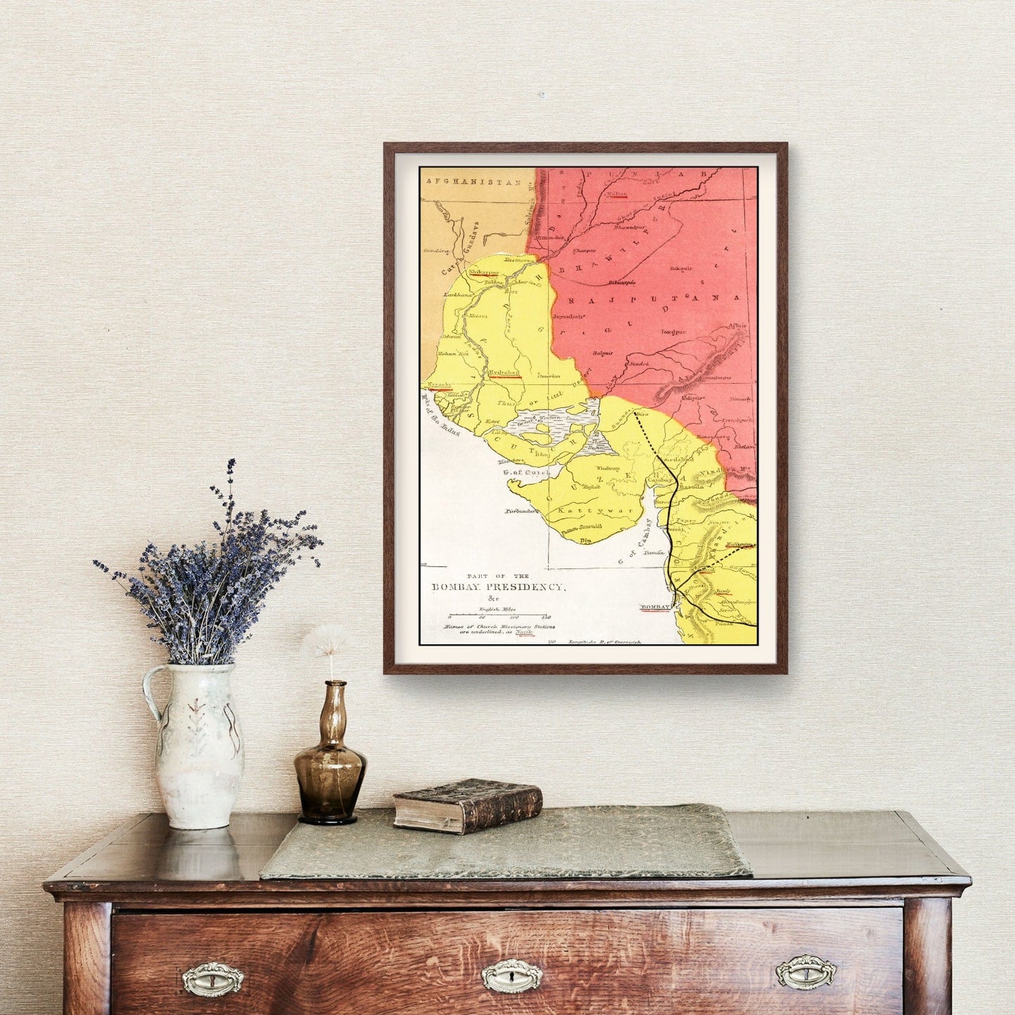 Vintage Map of Bombay, India, 1862