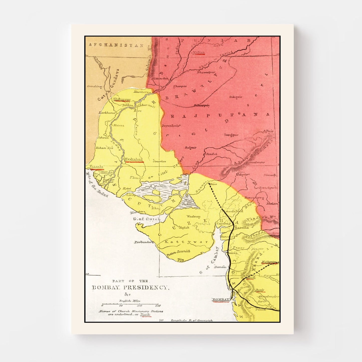 Vintage Map of Bombay, India, 1862