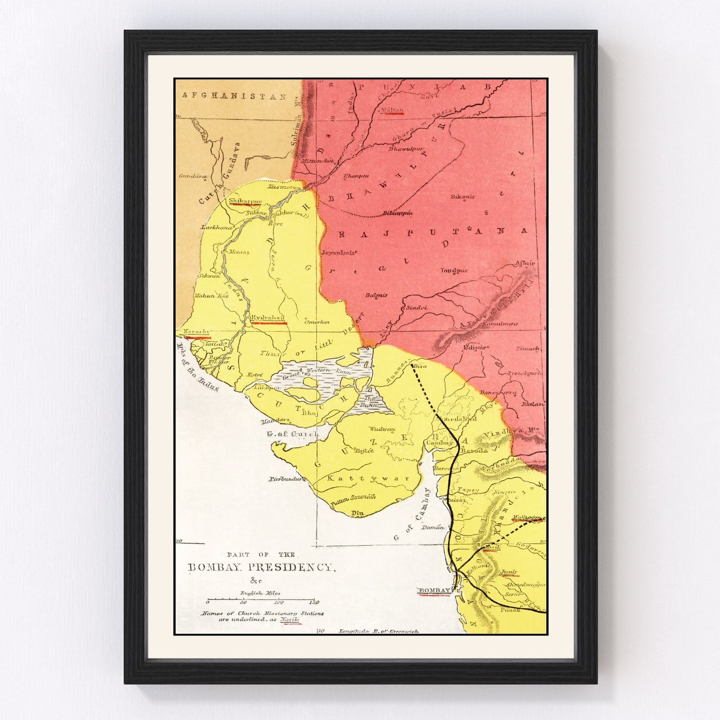 vintage map of Bombay, India, 1862