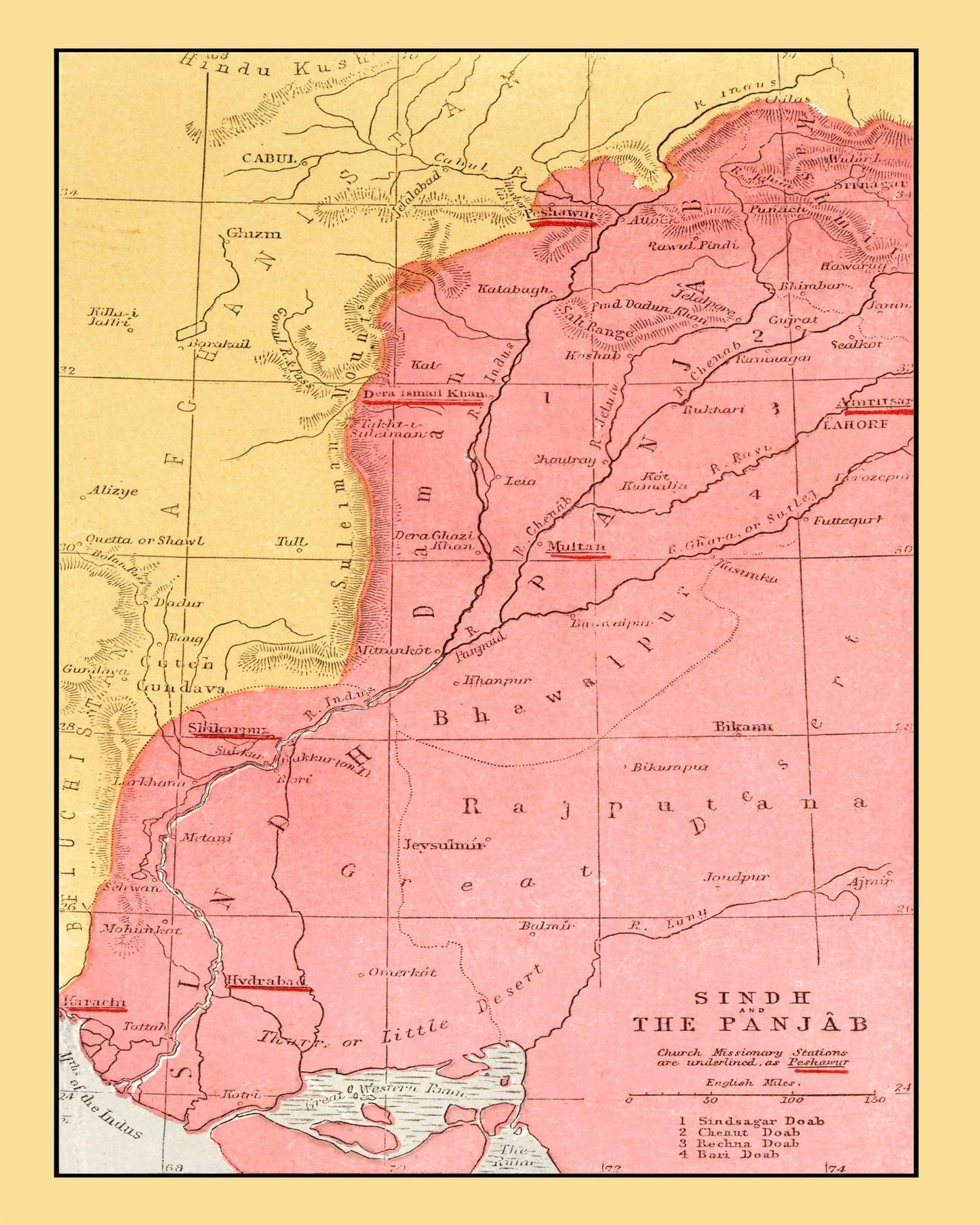 Vintage Map of Punjab, 1862