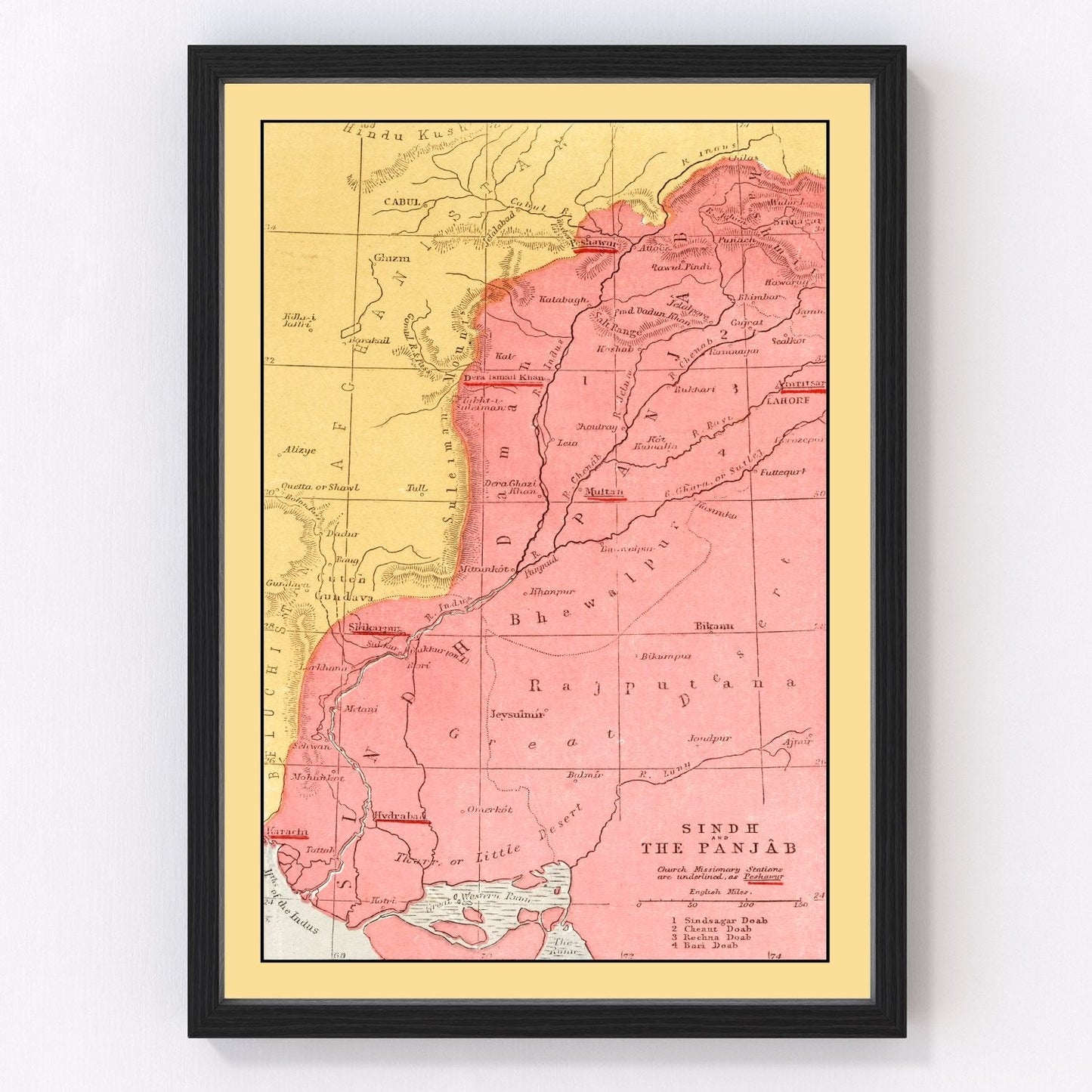 Vintage map of Punjab, 1862