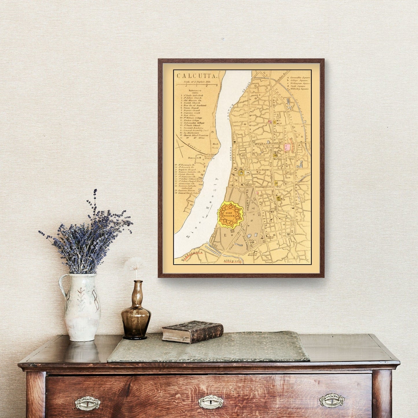 Vintage Map of Calcutta, India, 1862 | Wall Art
